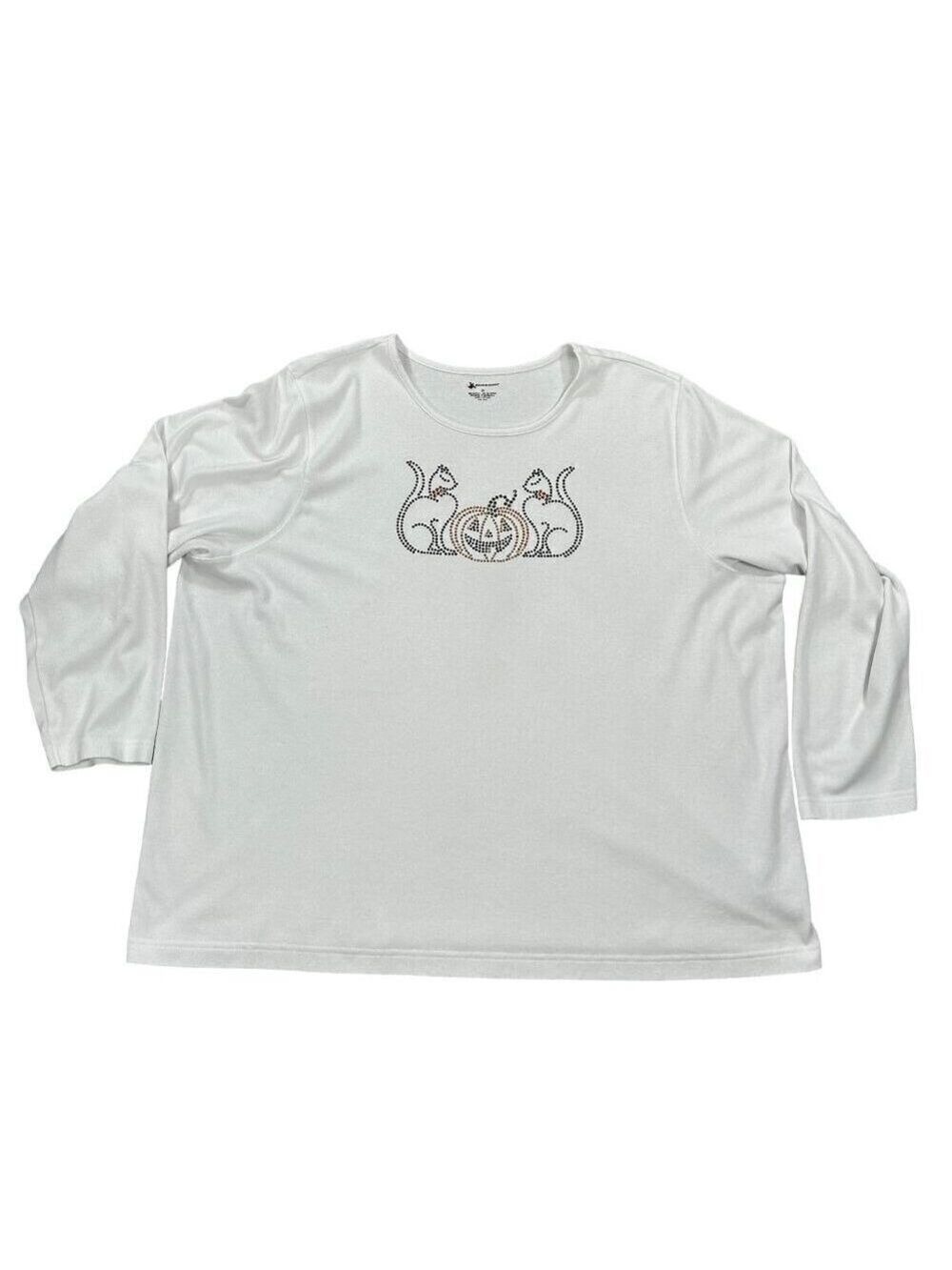 Designers Originals Halloween Cats Pumpkin Beaded Tee T-shirt Size 3X